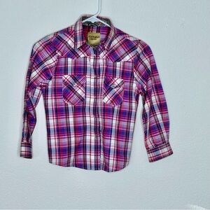 Western Plaid Button-Down Shirt for Girls